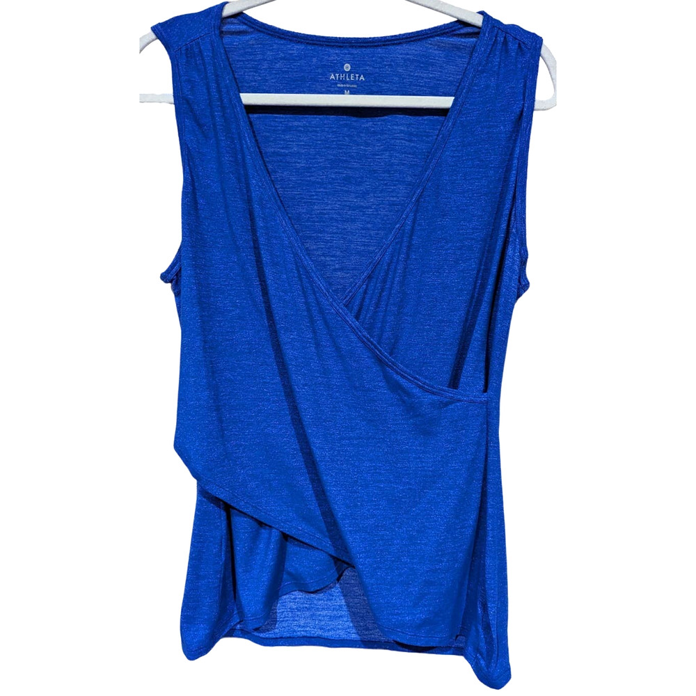 Athleta Shimmery Blue Draped Faux Wrap Tank sz M